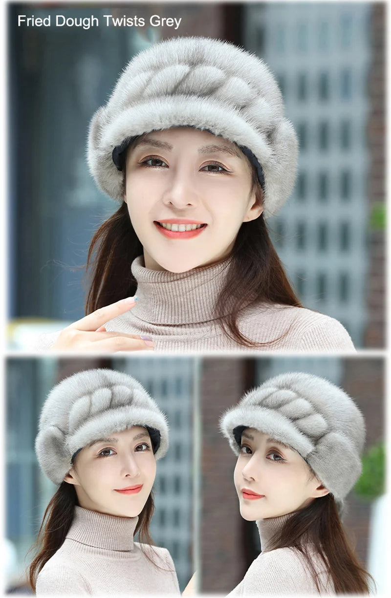 Russian Fur Hat Winter Warm Natural Mink Fur Hats for Women Classic Luxury Caps Earflap Christmas Hat Luxury Lady Real Mink Hat