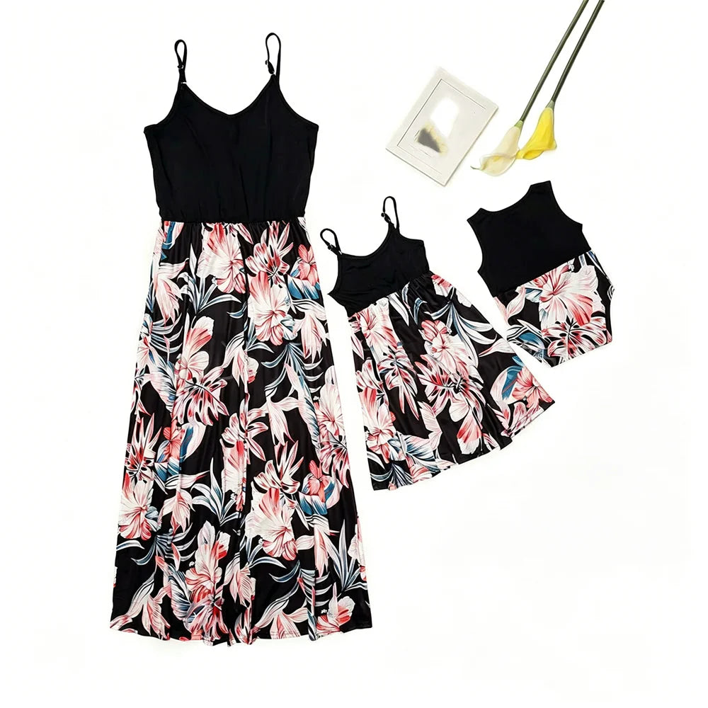 Summer Boho Mother Daughter Matching Maxi Dress & Baby Romper