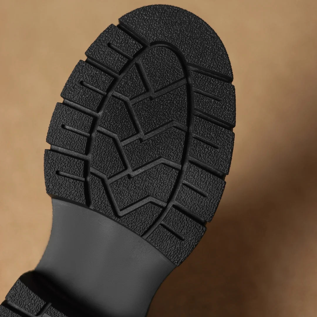 Women’s Genuine Sheepskin Ankle Boots with Side Zip – Round Toe, Soft Comfort, Thick Sole Casual Boots for Autumn