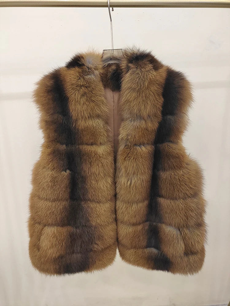 Women’s Luxury Natural Fox Fur Vest – Thick Real Fur Waistcoat for Autumn & Winter, Warm Elegant Outerwear