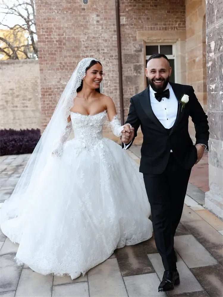 Vestido De Novia Princesa Lace Wedding Dress Mangas Desmontables Corset Vestidos 2025 Alta Calidad Bespoke Elegante Woman Noiva