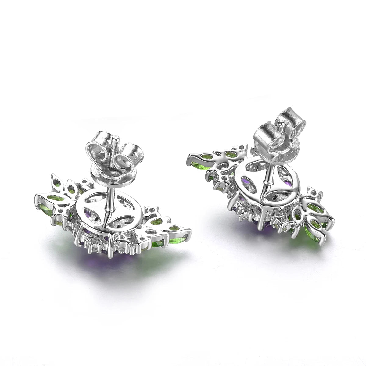 Natural Amethyst, Diopside & Opal Multicolor Sterling Silver Stud Earrings Ã¢â‚¬â€œ 2.5 Carat Gemstone Fine Jewelry for Women, Daily Wear