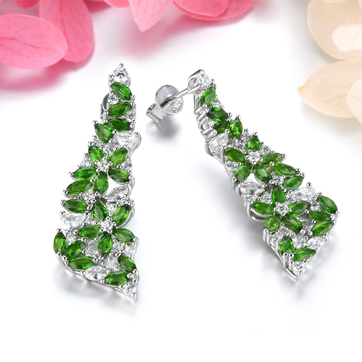 Natural Chrome Diopside Earrings Ã¢â‚¬â€œ Solid Sterling Silver S925, 4 Carat Genuine Gemstone, Classic Romantic Fine Jewelry Gift for Women