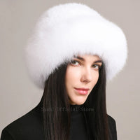 Luxury Knitted Mink Fur Hat with Real Fox Fur – Handmade Winter Fashion for Women