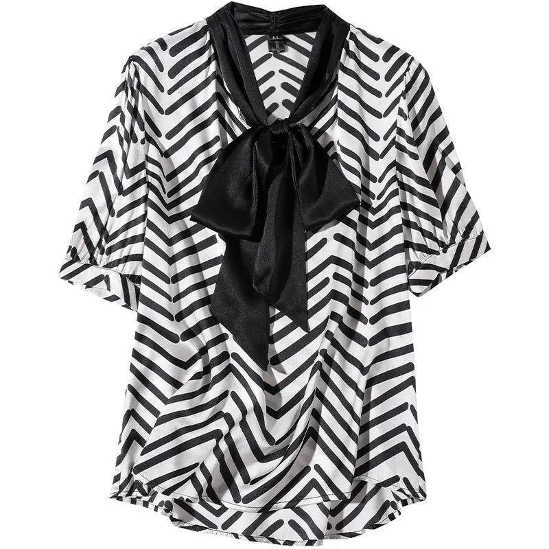 95% Mulberry Silk Striped Blouse – Women’s Elegant Pullover Shirt