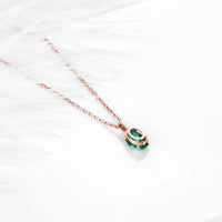 Solid 18K Rose Gold Emerald and Diamond Pendant Necklace - 0.82 Carat Emerald, 0.028 Carat Diamond with Silver Chain