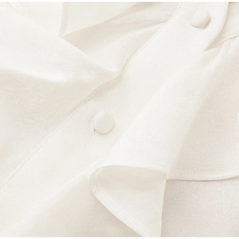 93% Mulberry Silk Ruffle V-Neck Button-Down Blouse – Women’s Long Sleeve Office Shirt