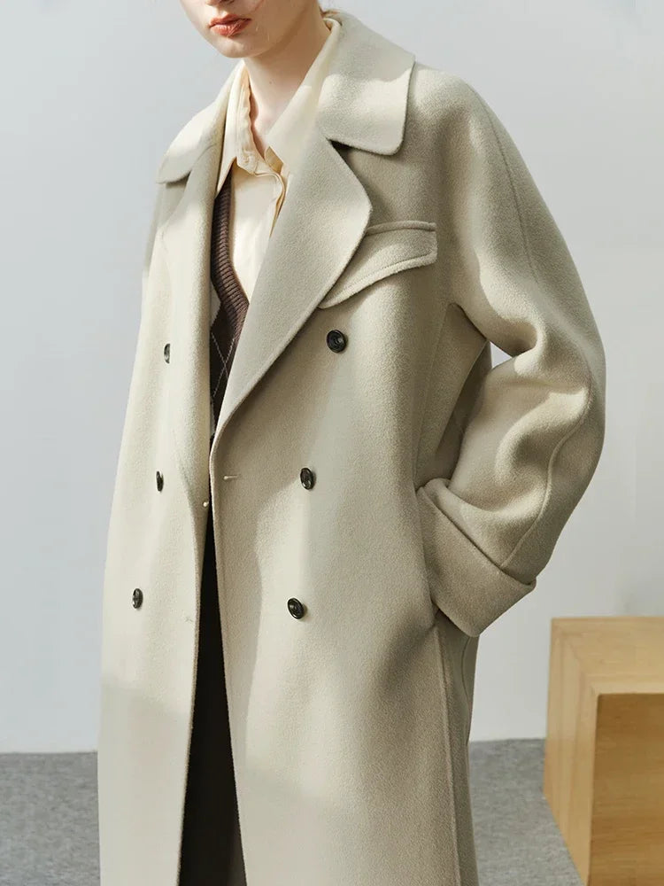 Full Woolen Long Coat for Women – Hepburn Style Double-Sided Gentle Color Autumn Winter Coat