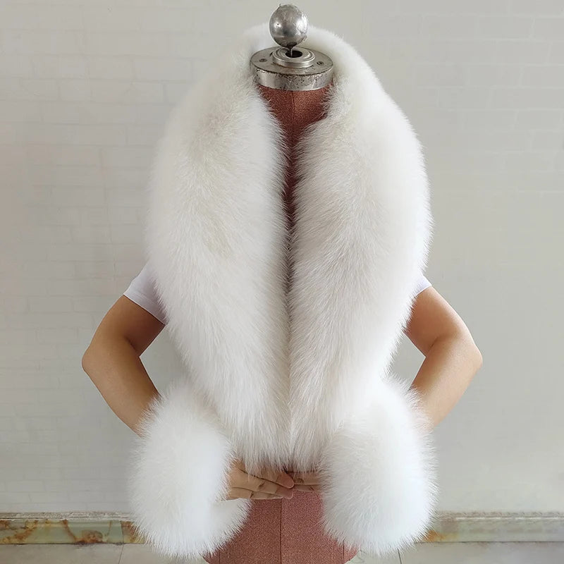 Luxury 100% Natural Fox Fur Scarf & Cuff Set for Women – Authentic Winter Fox Fur Collar, Ultra-Warm Neck Warmer