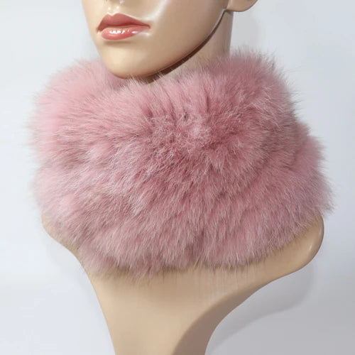 Women's Real Fox Fur Ring Scarf & Headband– Luxury Winter Neck Warmer Muffler, 100% Natural Fur with Good Elastic