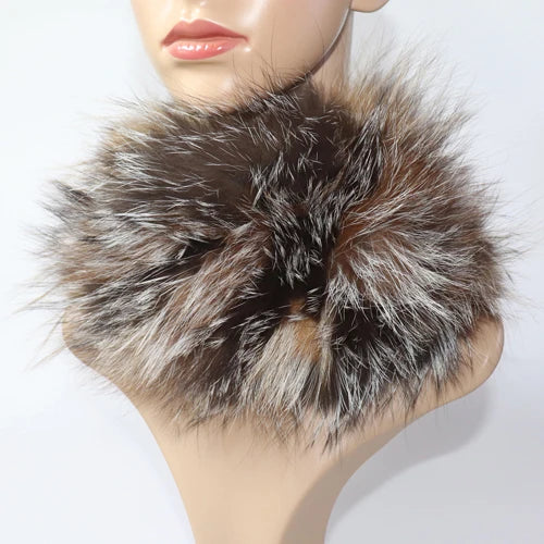 Women's Real Fox Fur Ring Scarf & Headband– Luxury Winter Neck Warmer Muffler, 100% Natural Fur with Good Elastic