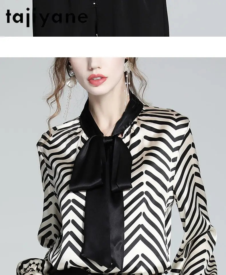 95% Mulberry Silk Striped Blouse – Women’s Elegant Pullover Shirt