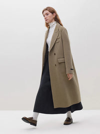 Her Shop  100% Wool Long Coffee Woolen Peacoat