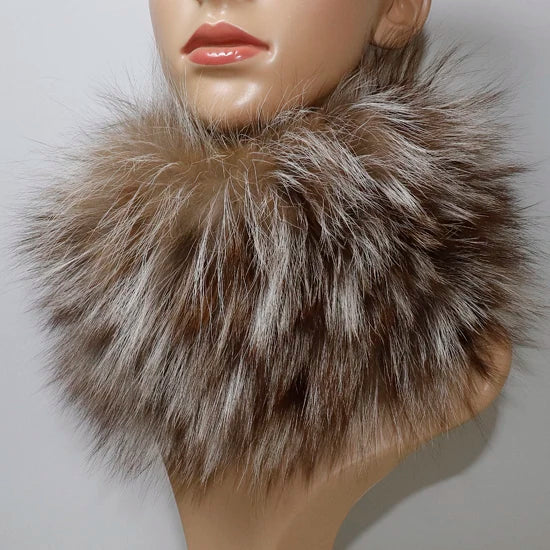 Women's Real Fox Fur Ring Scarf & Headband– Luxury Winter Neck Warmer Muffler, 100% Natural Fur with Good Elastic