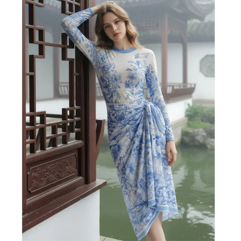 Printed Ruffle Swimwear Set with Skirt Cover-Up