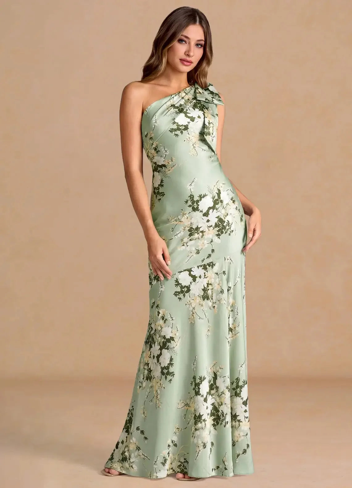 Elegant One-Shoulder Floral Embroidered Mermaid Evening Gown – Backless Floor-Length Formal Dress