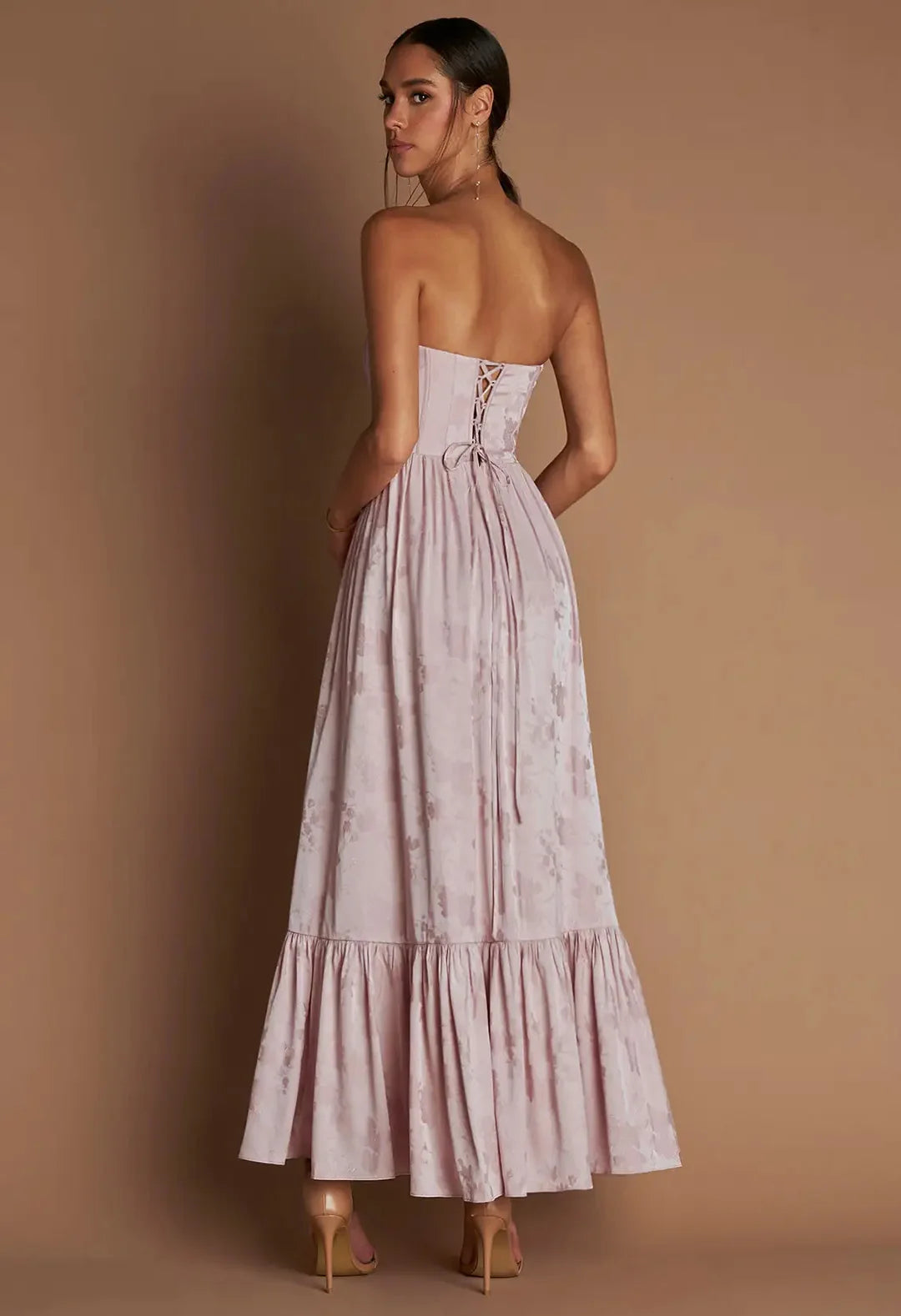 Floral Print Strapless Midi Sundress – Elegant Flowy Boho Chic Beach Dress for Women