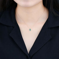 Solid 18K Rose Gold Emerald and Diamond Pendant Necklace - 0.82 Carat Emerald, 0.028 Carat Diamond with Silver Chain