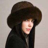 Luxury Knitted Mink Fur Hat with Real Fox Fur – Handmade Winter Fashion for Women