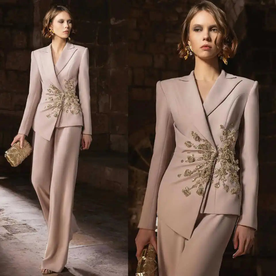 Graceful Women SuGraceful Women's 2-Piece Suit with Sequin Appliques — Elegant Blazer & Jacket Set for Formal, Office, or Wedding Eventsit 2 Pieces Sequins Appliques Jacket Blazers Formal Office Ladies Customized Wedding Prom Wear