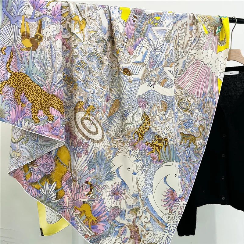 Designer Mulberry Silk Scarf 140CM Luxury Designer Large Shawls Poncho Hand-Rolled Edges Stole 135CM 135CM