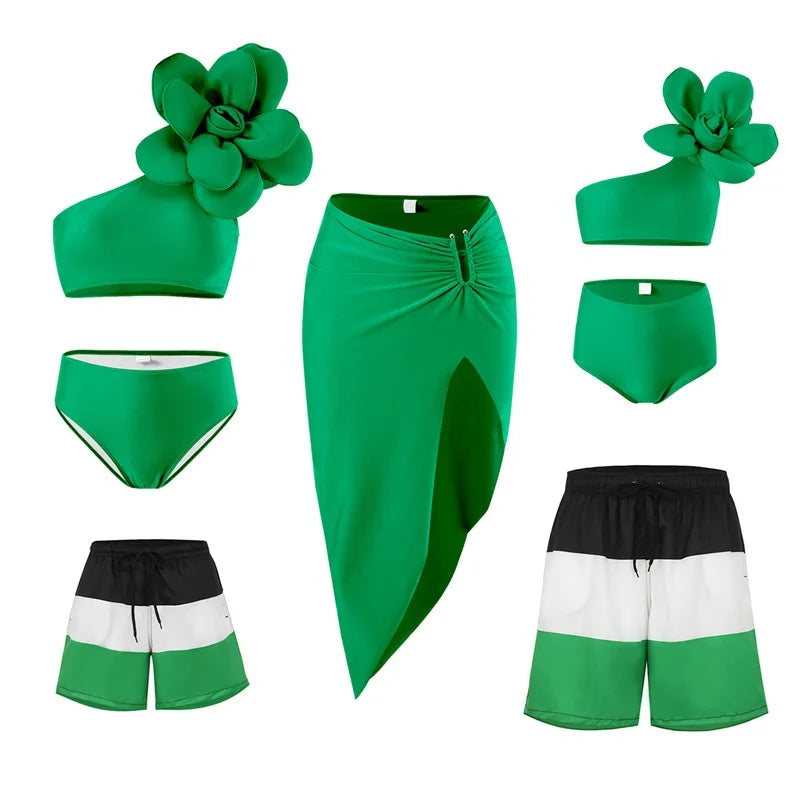 Leaf Print Swimwear Family Matching Outfits Look Mother Daughter Bikini Swimsuits Mommy and Me Clothes Dad Son Swimming Trunks