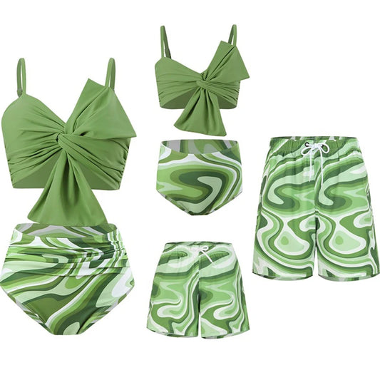 Leaf Print Swimwear Family Matching Outfits Look Mother Daughter Bikini Swimsuits Mommy and Me Clothes Dad Son Swimming Trunks - HER SHOP