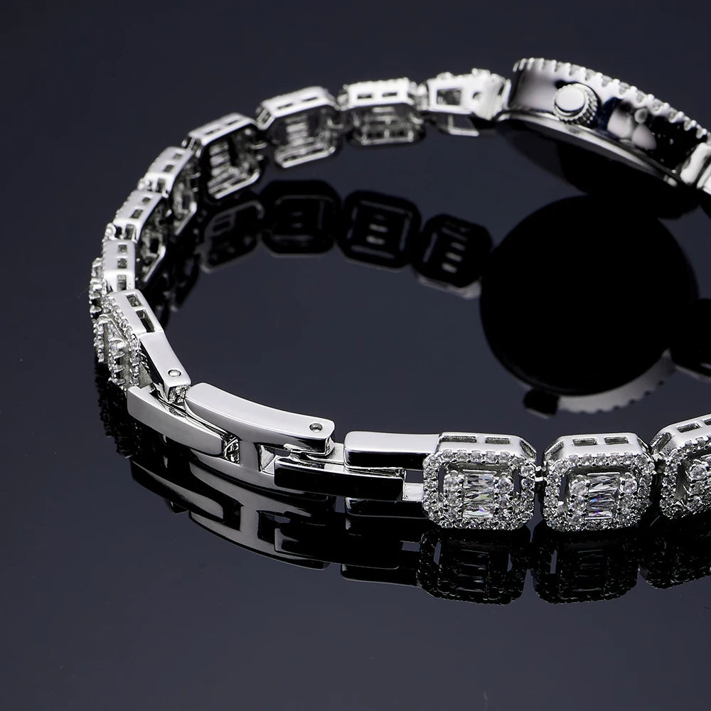 Women's 19cm Crystal Watch | AAA Cubic Zirconia Bracelet Watch | Japan Quartz Movement | Waterproof | Elegant Wedding & Party Jewelry