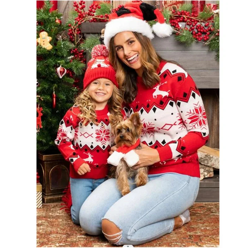 Mommy and Me Christmas Sweaters - Cute Cartoon Print Matching Outfits for Mom and Daughter | Warm, Soft Knitwear Pullover Top