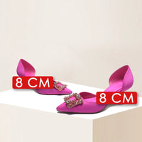 Women Spring Autumn Sweet Style Satin 5cm Medium High Heels Pointed Toe Slip-on Daily Wear Shoes