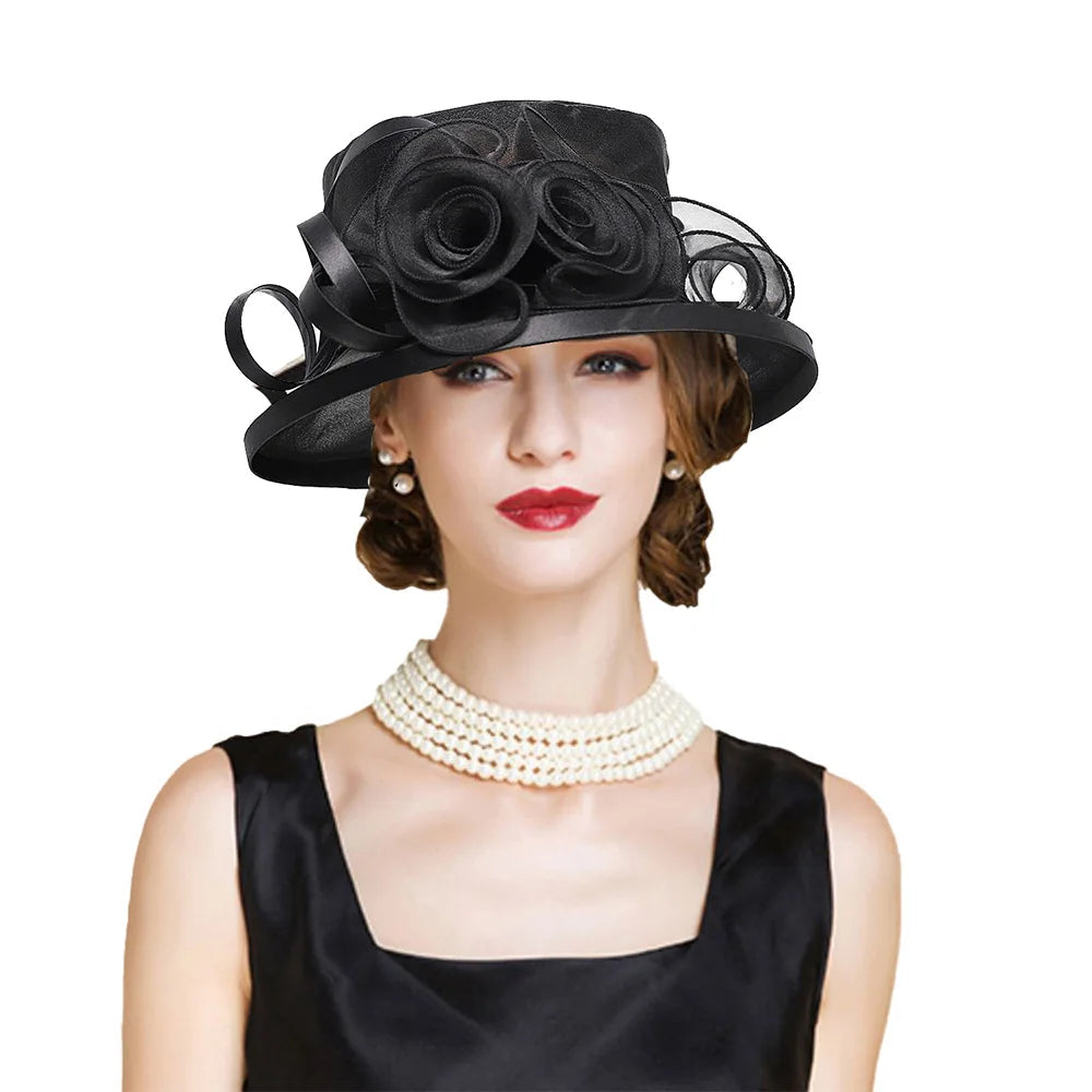 Elegant Flat Top Sun Visor Hats For Women Flower Elegant Wedding Bridal Tea Party Millinery UV Protection Derby Cap Female Hat - HER SHOP