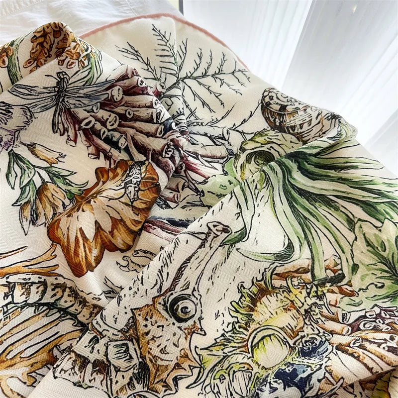 Winter Soft Scarf Double-Faced Printed Shawls Silk Wool Hand-rolled Edge Scarves Square Large Bandanas Shawls Christmas Gift