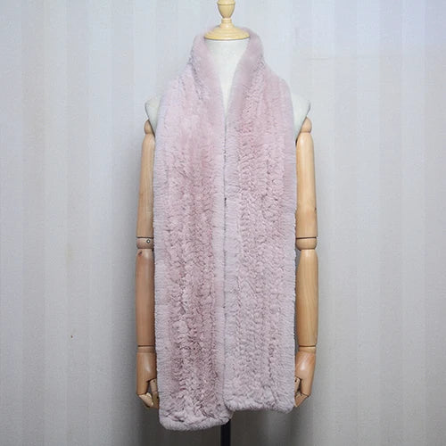 Women's Real Rex Rabbit Fur Knitted Winter Scarf– Luxury Wrap & Neck Warmer 170cm