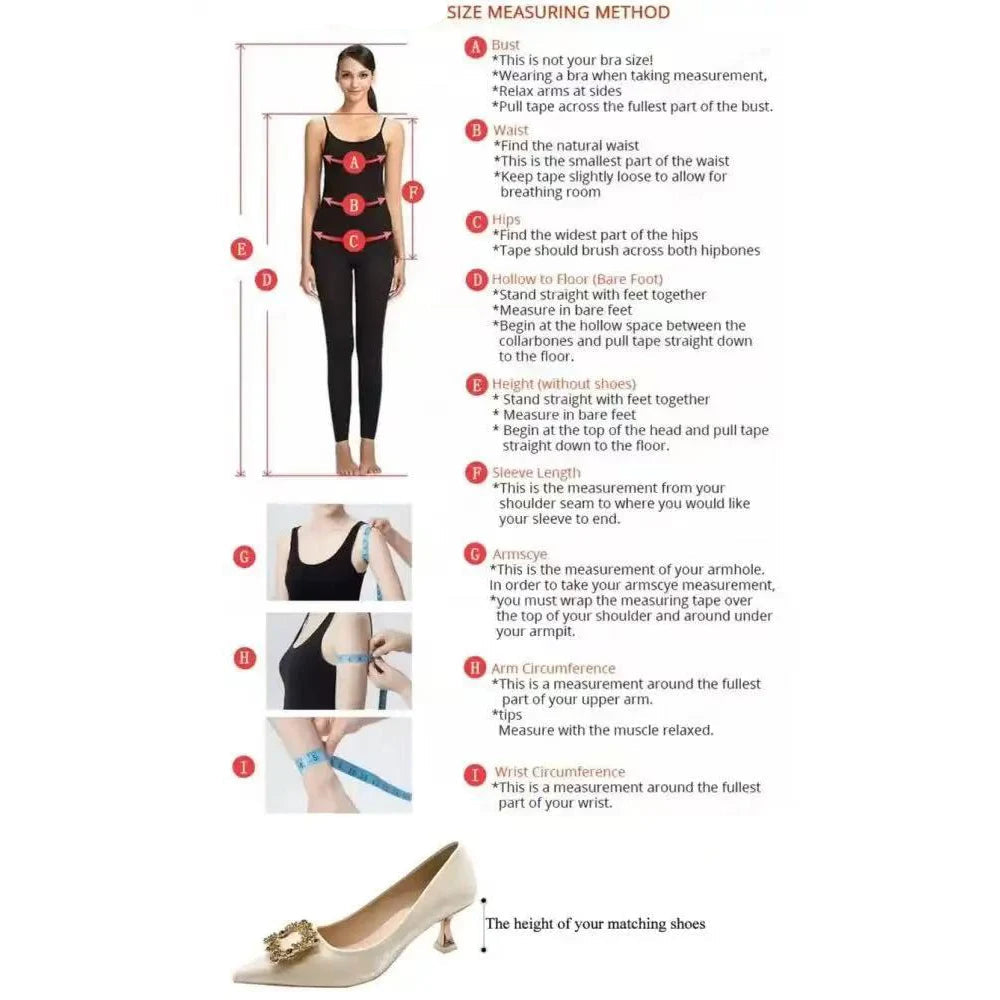 Instructions for measuring body parts using a tape measure on a white background