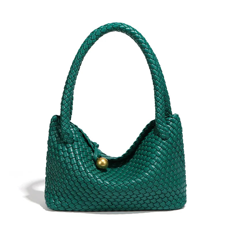 Women's Boston Bag 2025 Fall Winter New Woven Bowling Bag Unique Design Handheld Pack Trendy Light Luxury PU Leather Handbag