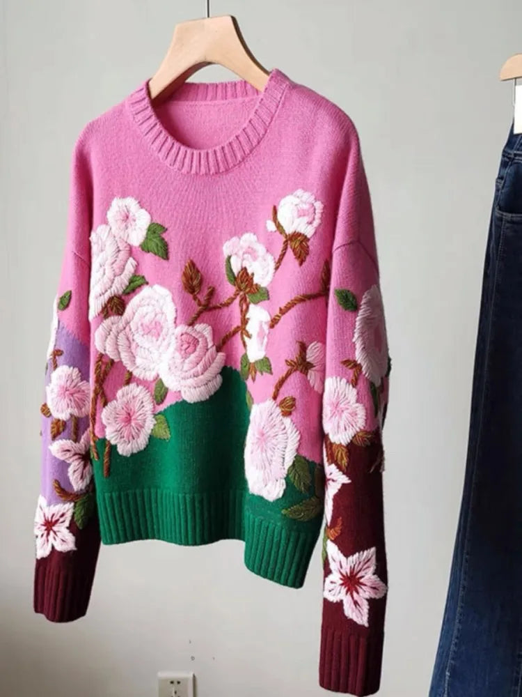 Women’s Heavyweight Cashmere Sweater – Loose Fit 3D Knit, Korean Style, Warm and Trendy for Autumn & Winter