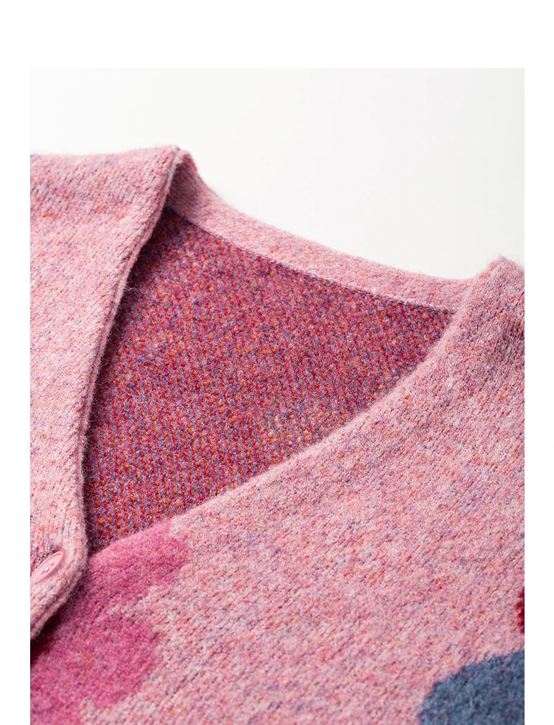 Women’s Floral Jacquard Knit Cardigan Coat – V-Neck Button Front Office-Style Jacket for Spring & Fall