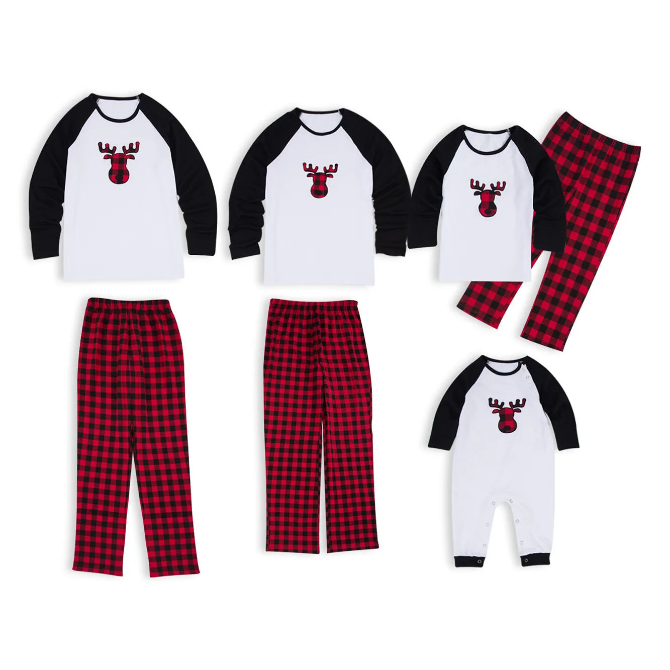 Family Matching Christmas Pajama Set – Cartoon Deer Top & Plaid Trousers, Cozy Holiday Sleepwear for Men, Women & Kids