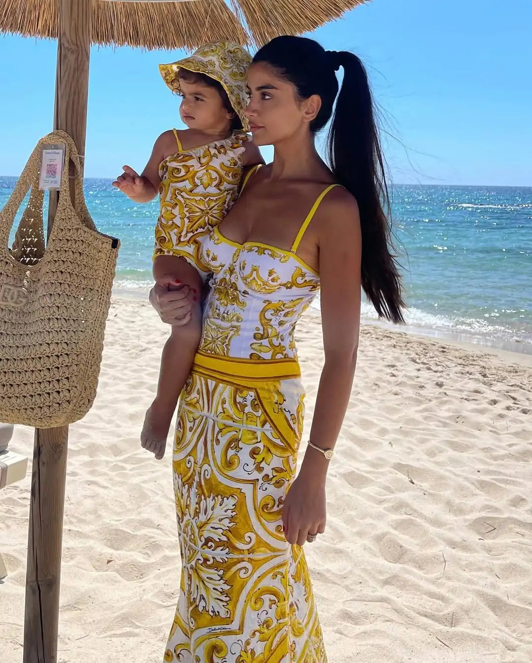 Mommy and Me Color Block Hollow Waist One-Piece Swimsuit