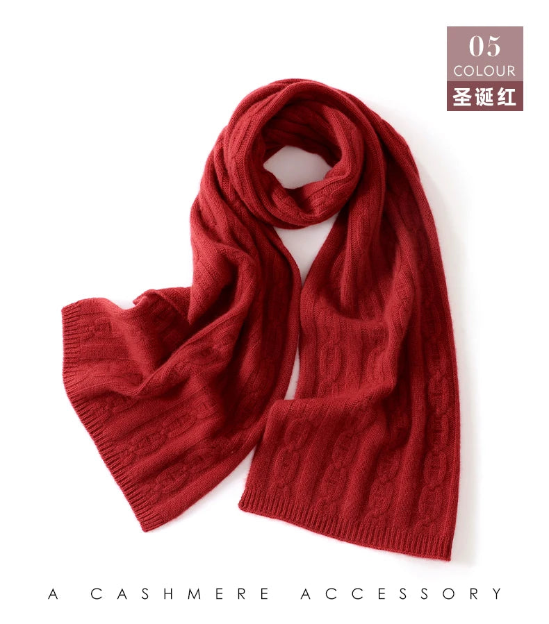 100% Cashmere Autumn Winter Three-Ply Twist Pattern Unisex Scarf Neck Warmer Shawl Cold-Proof Thickened Neck Gaiter