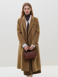 Her Shop  100% Wool Long Coffee Woolen Peacoat