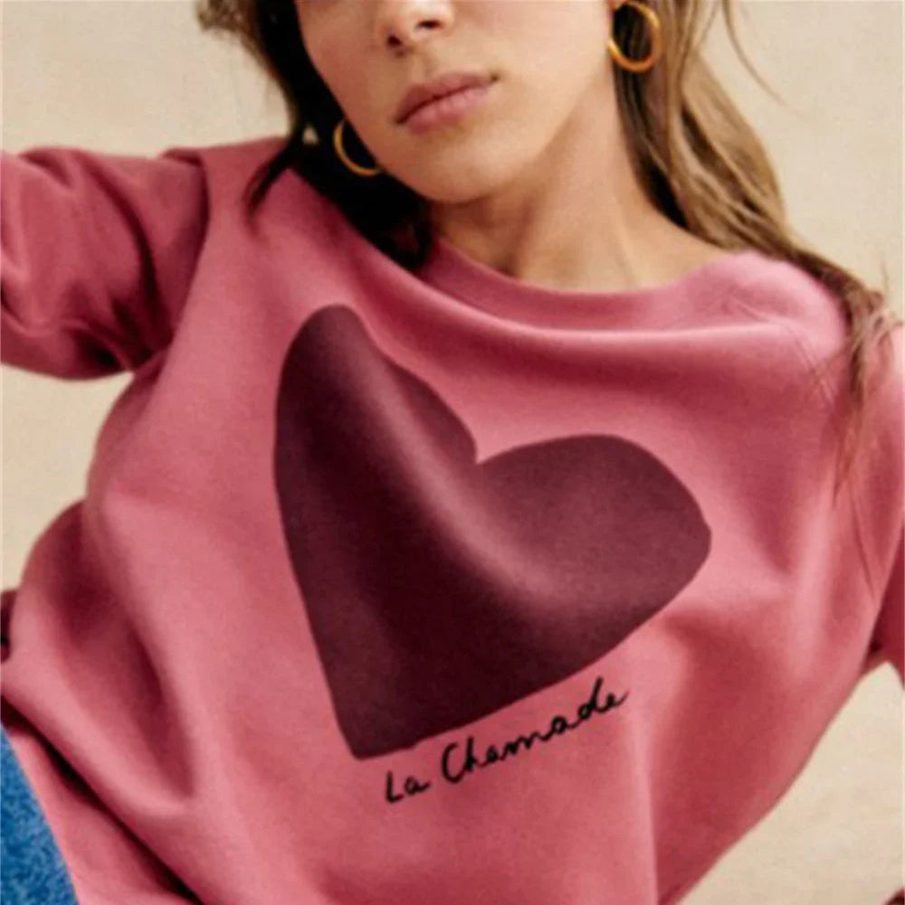 Women Heart-Shaped Print Sweatshirt – Perfect for Valentine’s Day - HER SHOP