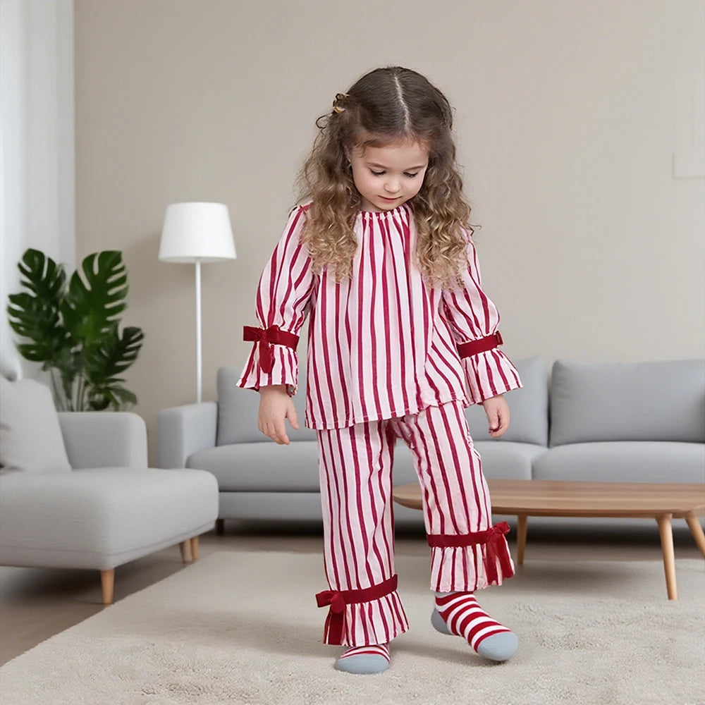 Kids Christmas Pajama & Outfit Sets for Girls and Boys – Red Stripe Holiday Sleepwear (1–14T)