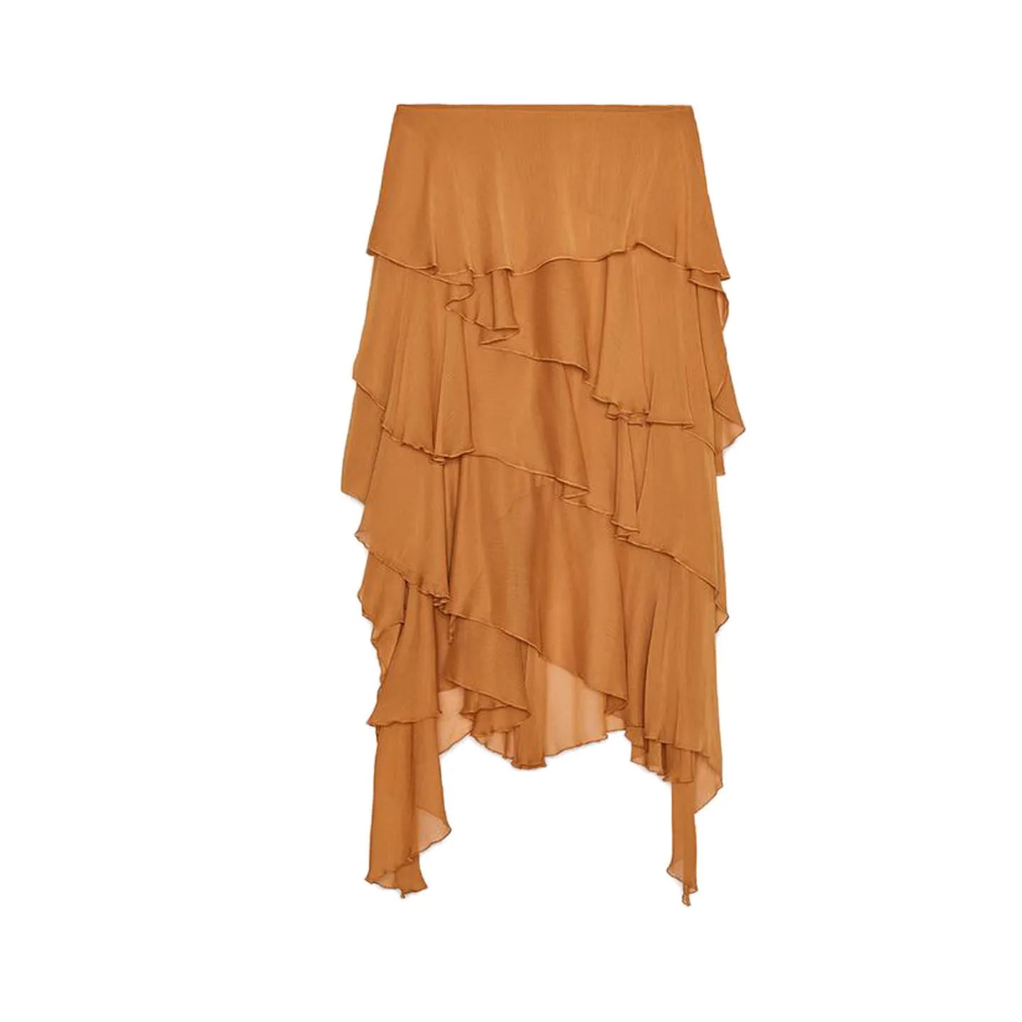 New Autumn Women's Simple Midi Skirt— Asymmetrical Layered Cake Design, Casual Loose Fit, Polyester Fiber