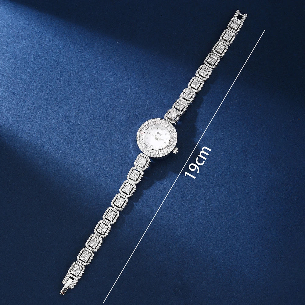 Women's 19cm Crystal Watch | AAA Cubic Zirconia Bracelet Watch | Japan Quartz Movement | Waterproof | Elegant Wedding & Party Jewelry