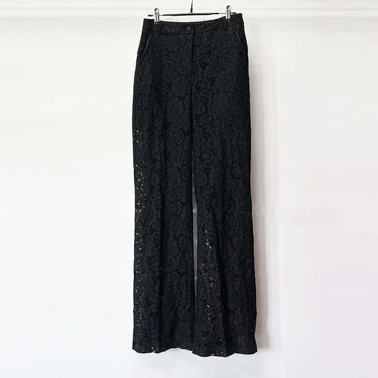 High Quality Lady Office Causal Suit Notched Long Sleeve Single Button Blazer Pencil Pants Women Solid Lace 2pcs - HER SHOP