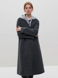 Her Shop 100% Wool Dark Grey Winter Mid-Length Straight Wool Coat - Simple Notched Collar, Temperament Shoulder Design