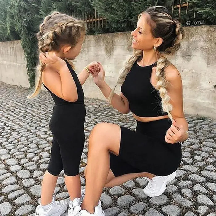 2024 Matching Mother and Daughter Outfits | 2-Piece Set: Sleeveless Crop Tops & Shorts | Sport Yoga Clothing