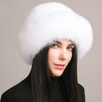 Luxury Knitted Mink Fur Hat with Real Fox Fur – Handmade Winter Fashion for Women