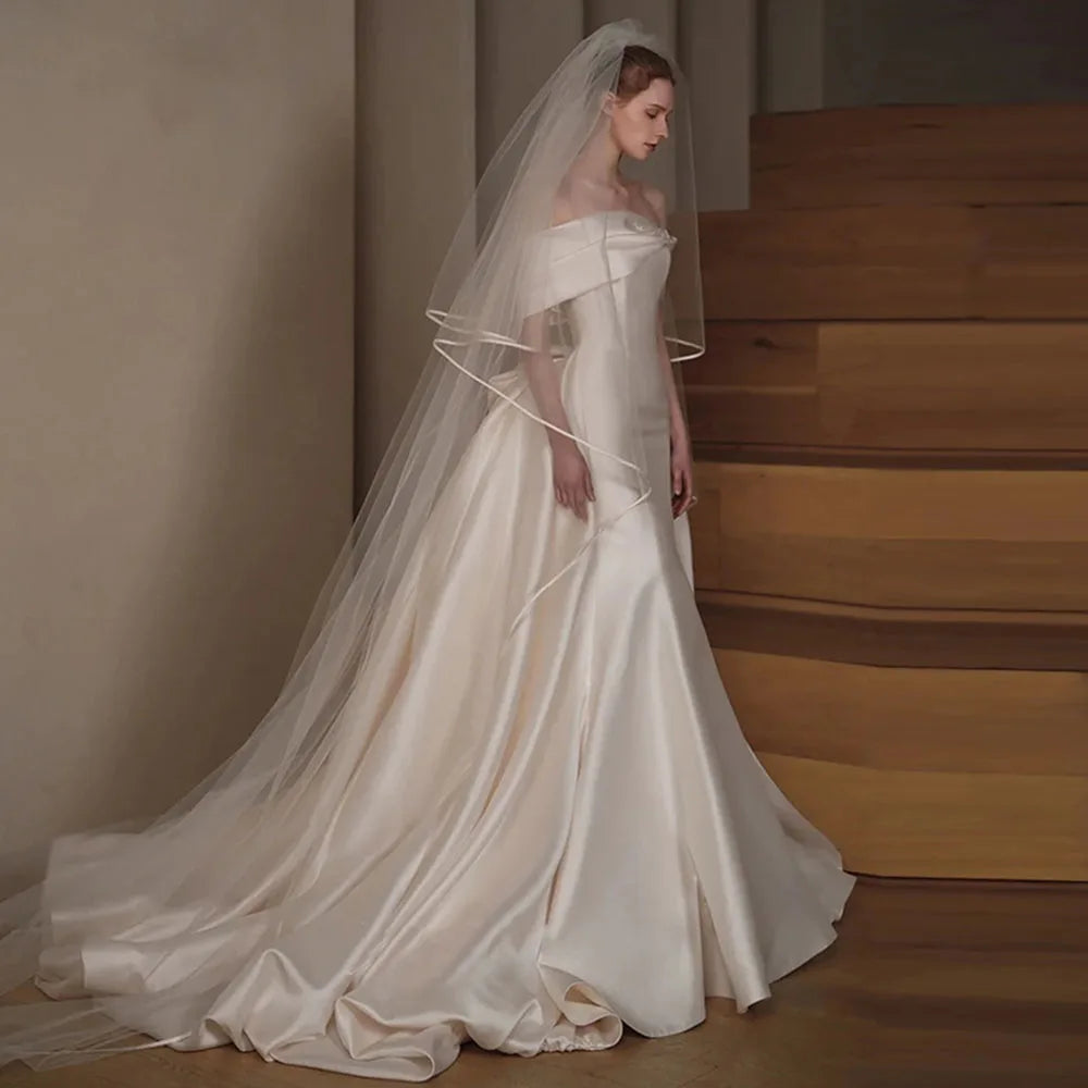 Custom Made Off-the-Shoulder Satin Mermaid Wedding Dress - Sweetheart HER SHOP Custom Made Off-the-Shoulder Satin Mermaid Wedding Dress - Sweetheart HER SHOP